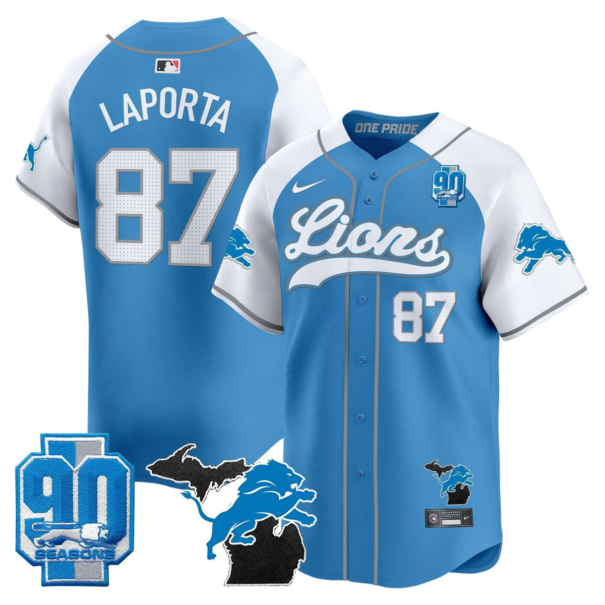 DET 2024 Michigan & 90th Season Patch Baseball Jersey - All Stitched