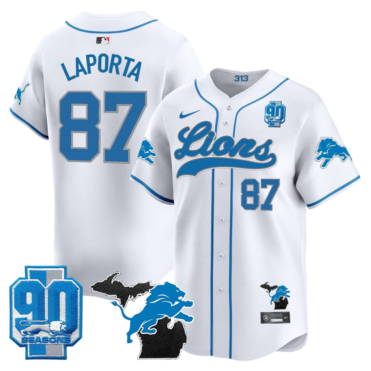 DET 2024 Michigan & 90th Season Patch Baseball Jersey - All Stitched