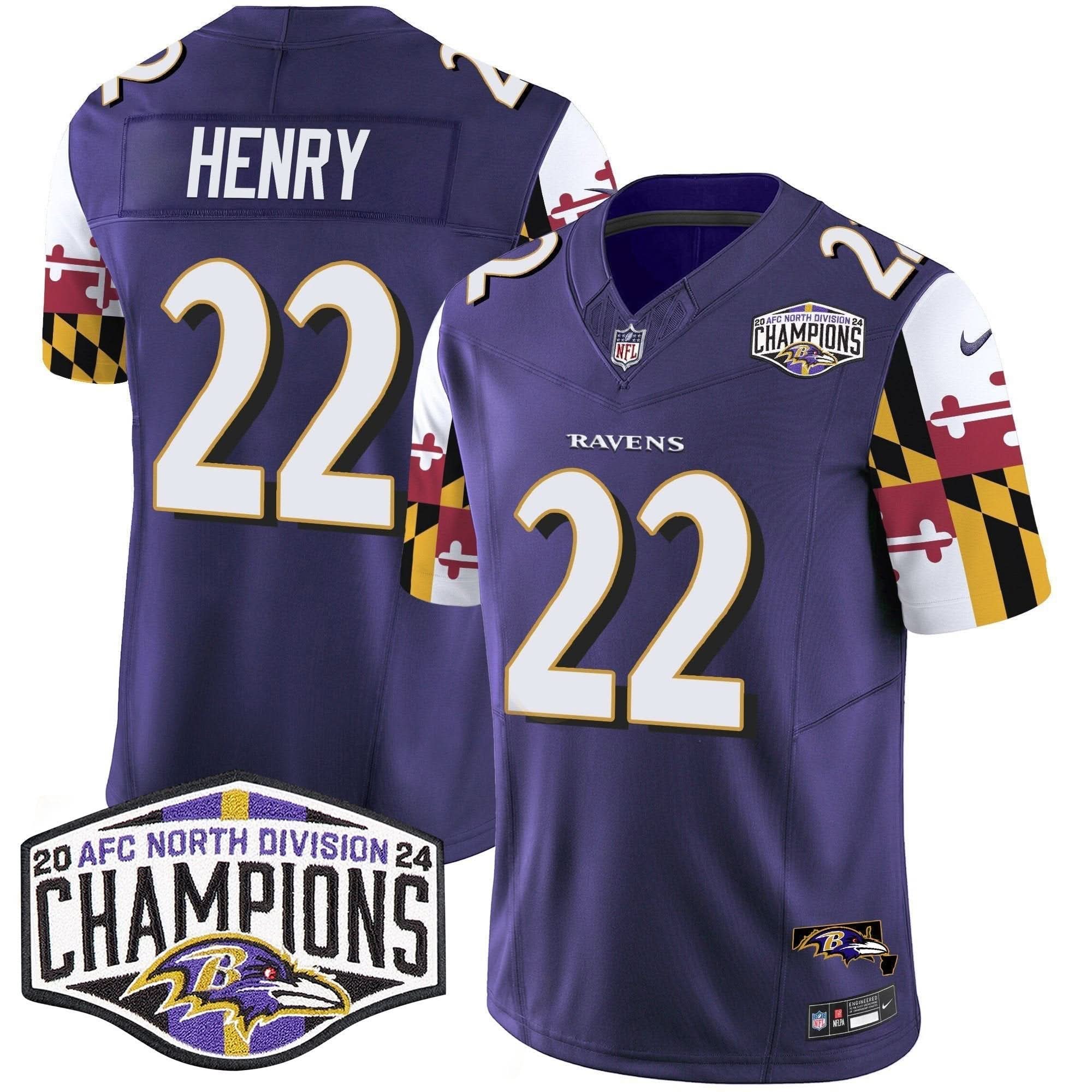 BAL Maryland Flag 2024 AFC North Division Champions Patch Vapor Limited Jersey