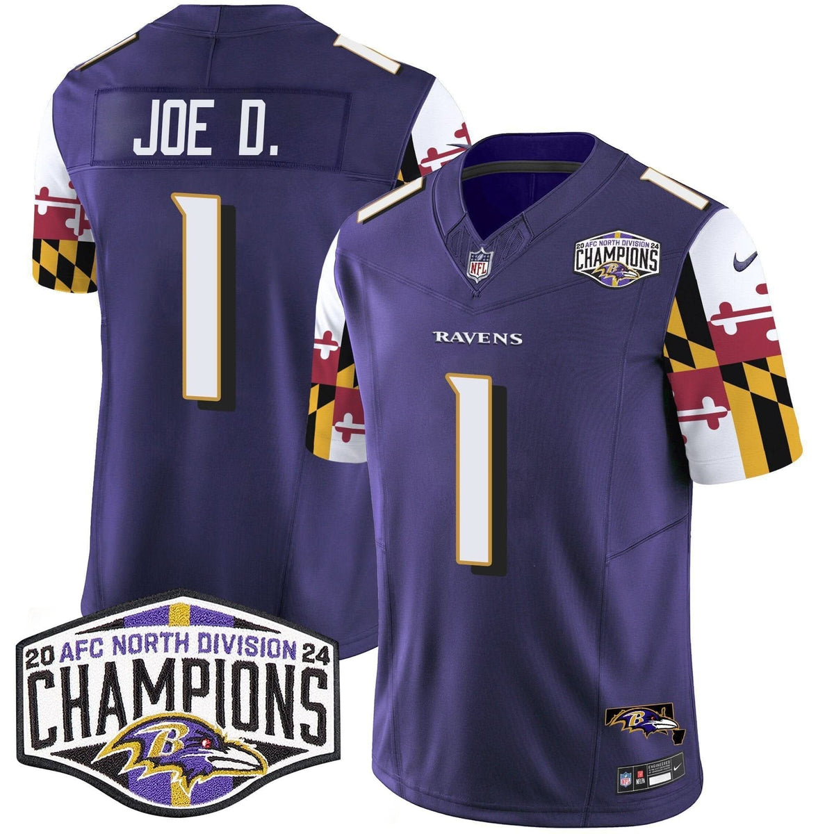 BAL Maryland Flag 2024 AFC North Division Champions Patch Vapor Limited Jersey