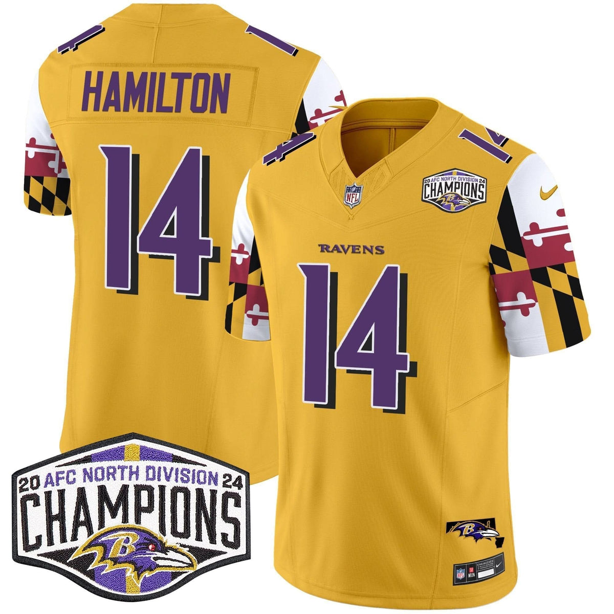 BAL Maryland Flag 2024 AFC North Division Champions Patch Vapor Limited Jersey