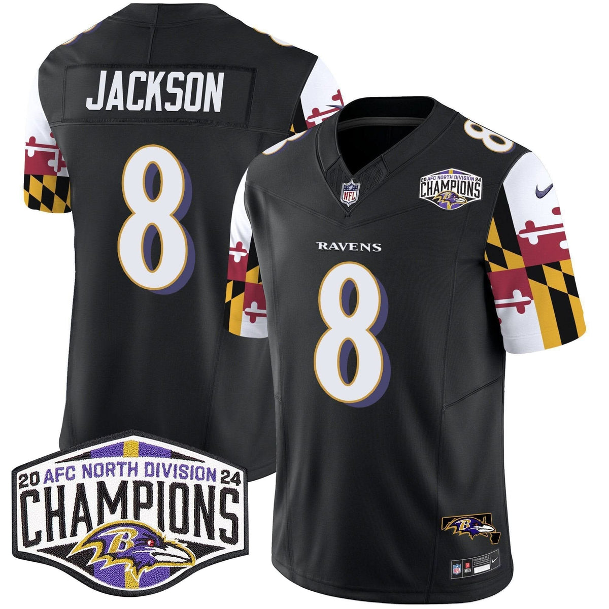BAL Maryland Flag 2024 AFC North Division Champions Patch Vapor Limited Jersey