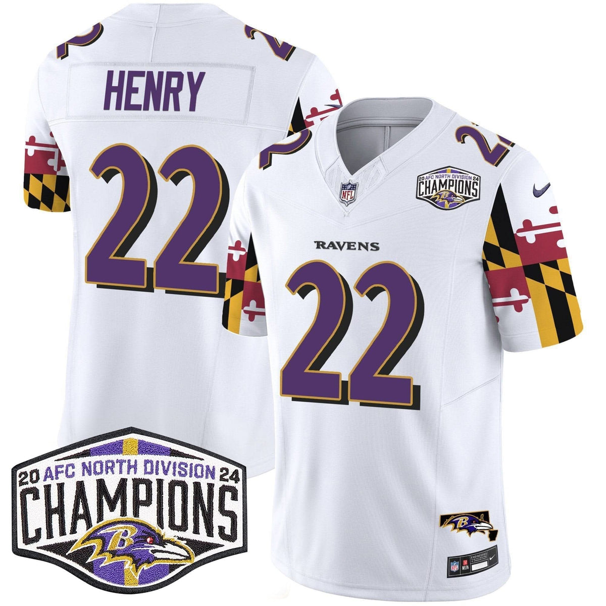 BAL Maryland Flag 2024 AFC North Division Champions Patch Vapor Limited Jersey