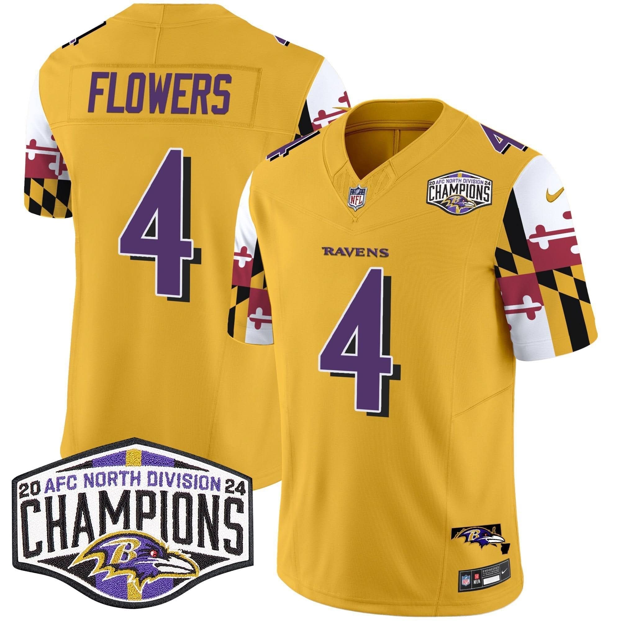 BAL Maryland Flag 2024 AFC North Division Champions Patch Vapor Limited Jersey