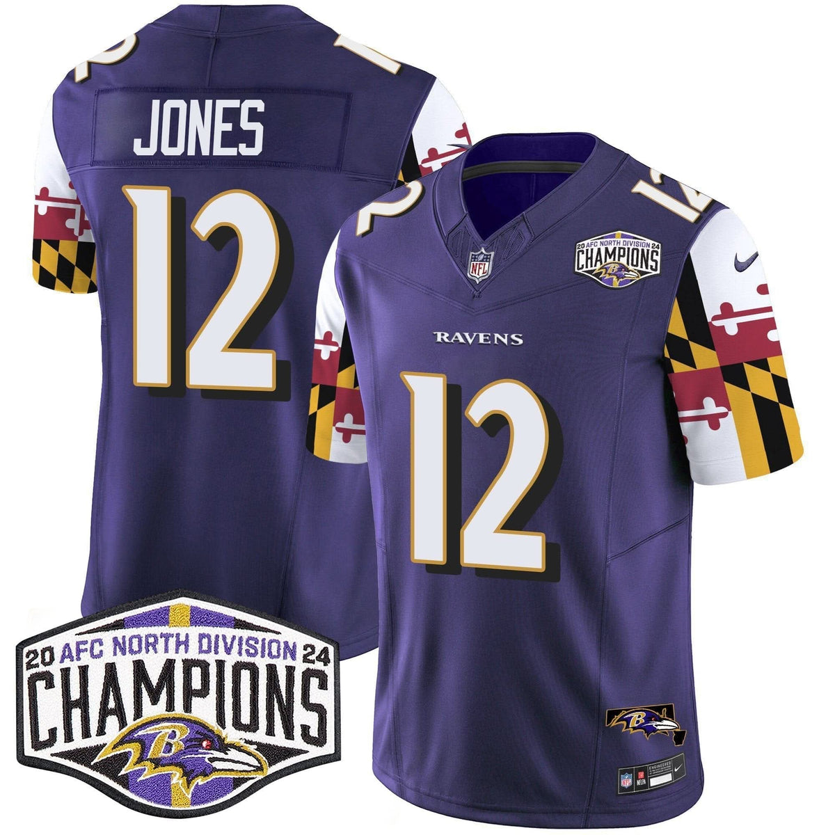 BAL Maryland Flag 2024 AFC North Division Champions Patch Vapor Limited Jersey
