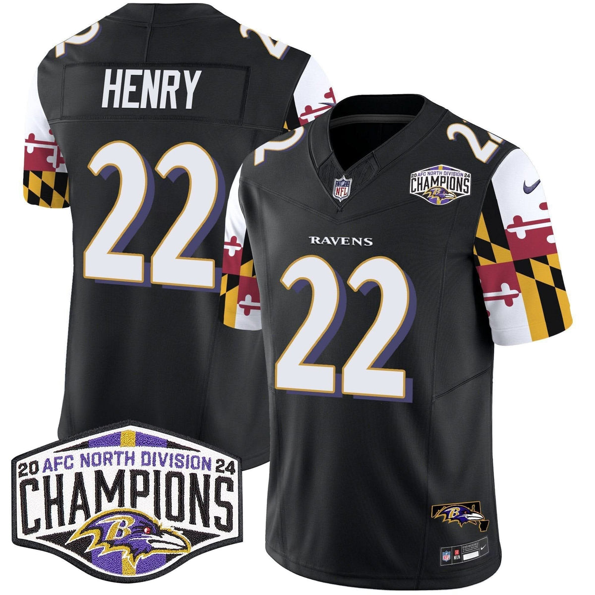 BAL Maryland Flag 2024 AFC North Division Champions Patch Vapor Limited Jersey