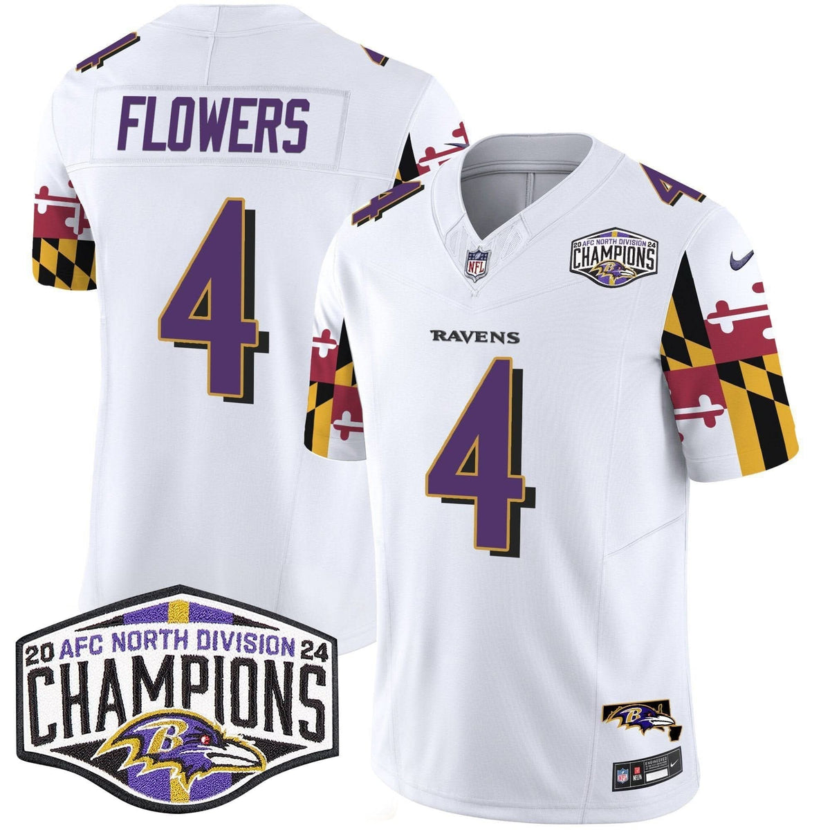 BAL Maryland Flag 2024 AFC North Division Champions Patch Vapor Limited Jersey