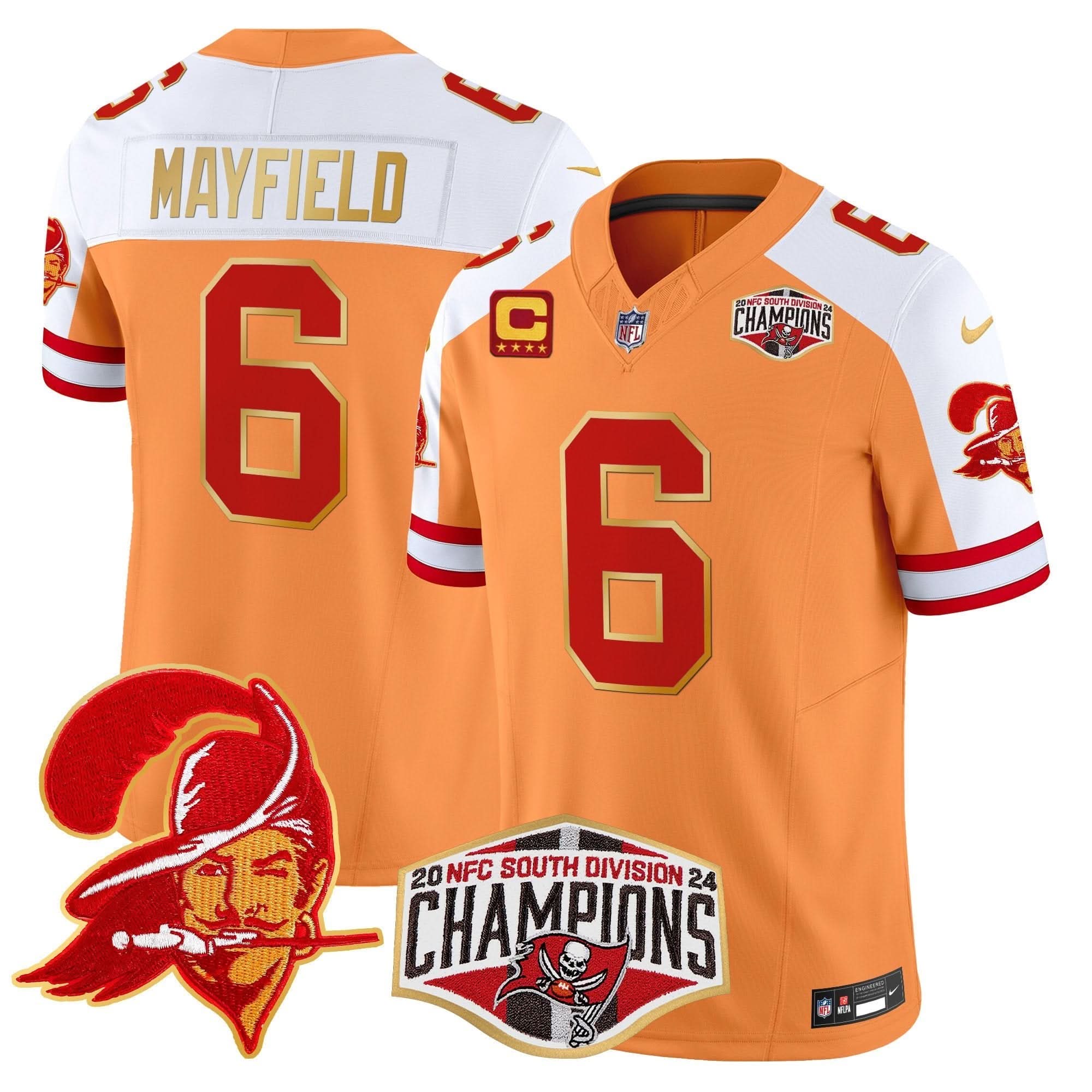 TB Creamsicle 2024 NFC South Division Champions Patch Gold Trim Vapor Limited Jersey