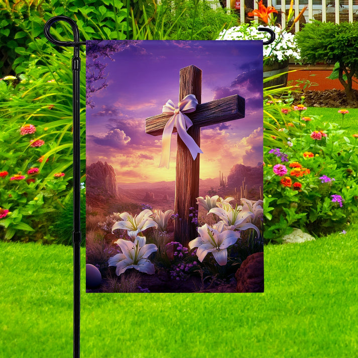 Garden Flag 12" x 18" Peaceful Sunrise Cross