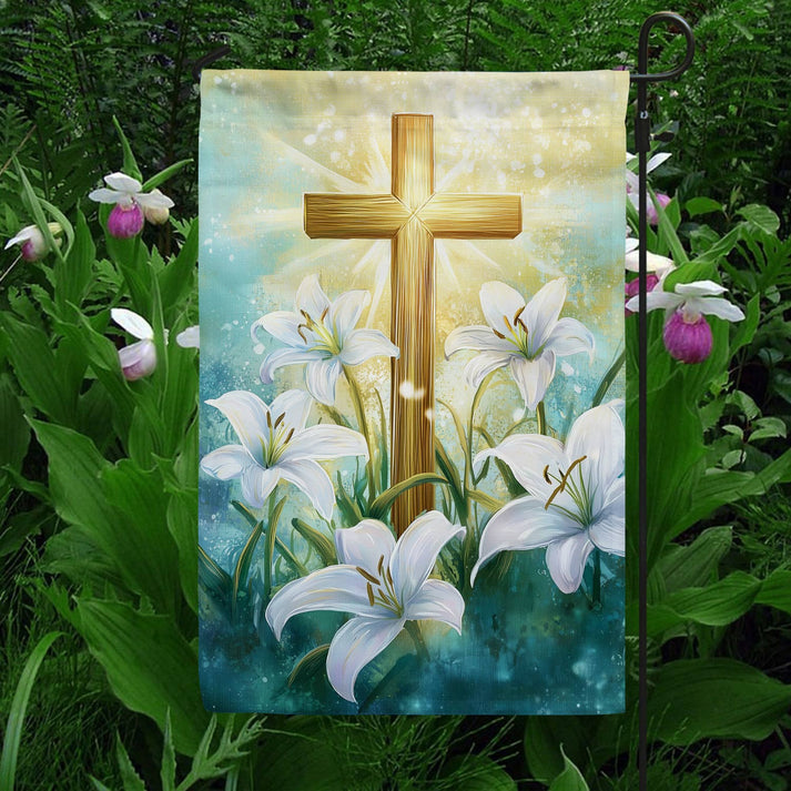 Garden Flag 12" x 18" - Easter Cross & Lily Garden Flag