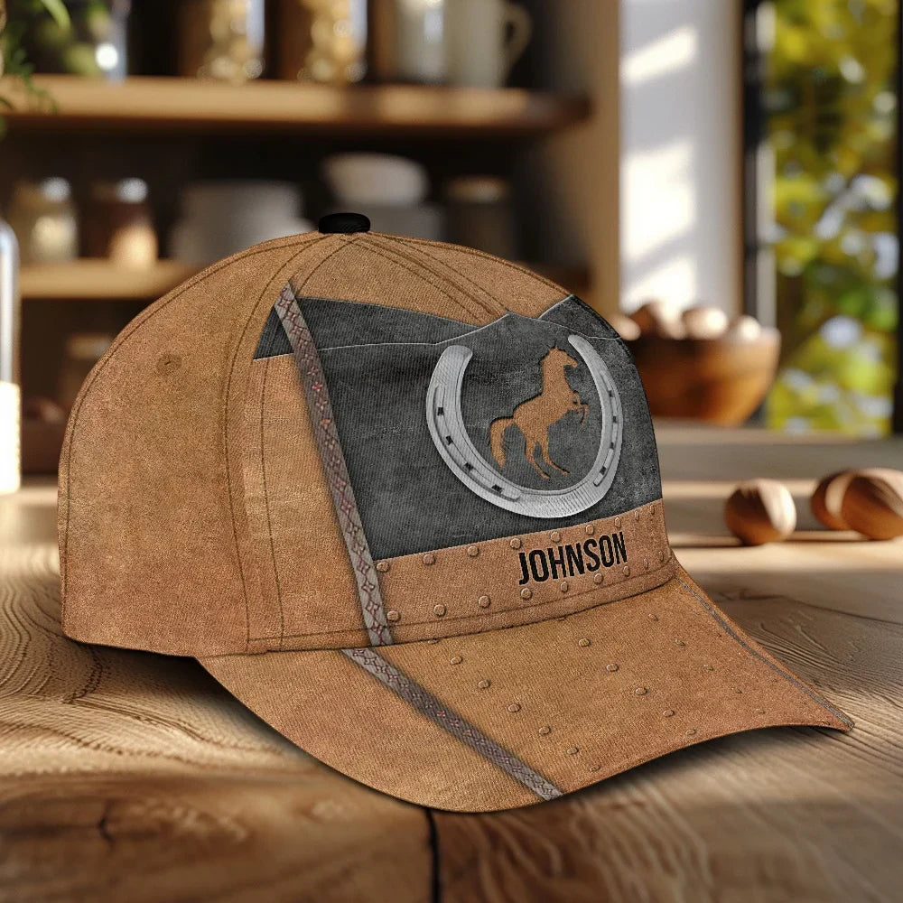 Personalized Name Rustic Horse Leather Pattern Cap