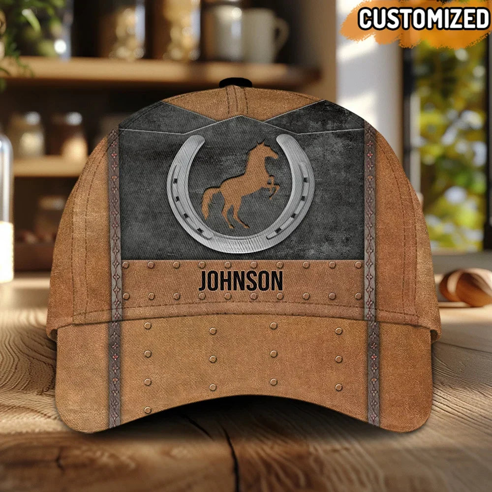 Personalized Name Rustic Horse Leather Pattern Cap