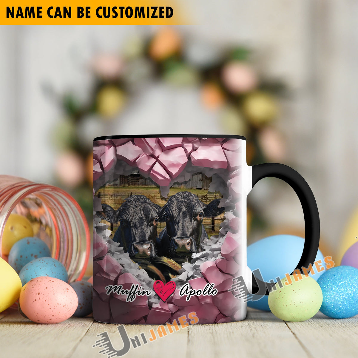 Black Angus Couple Personalized Name Two Tone Mug