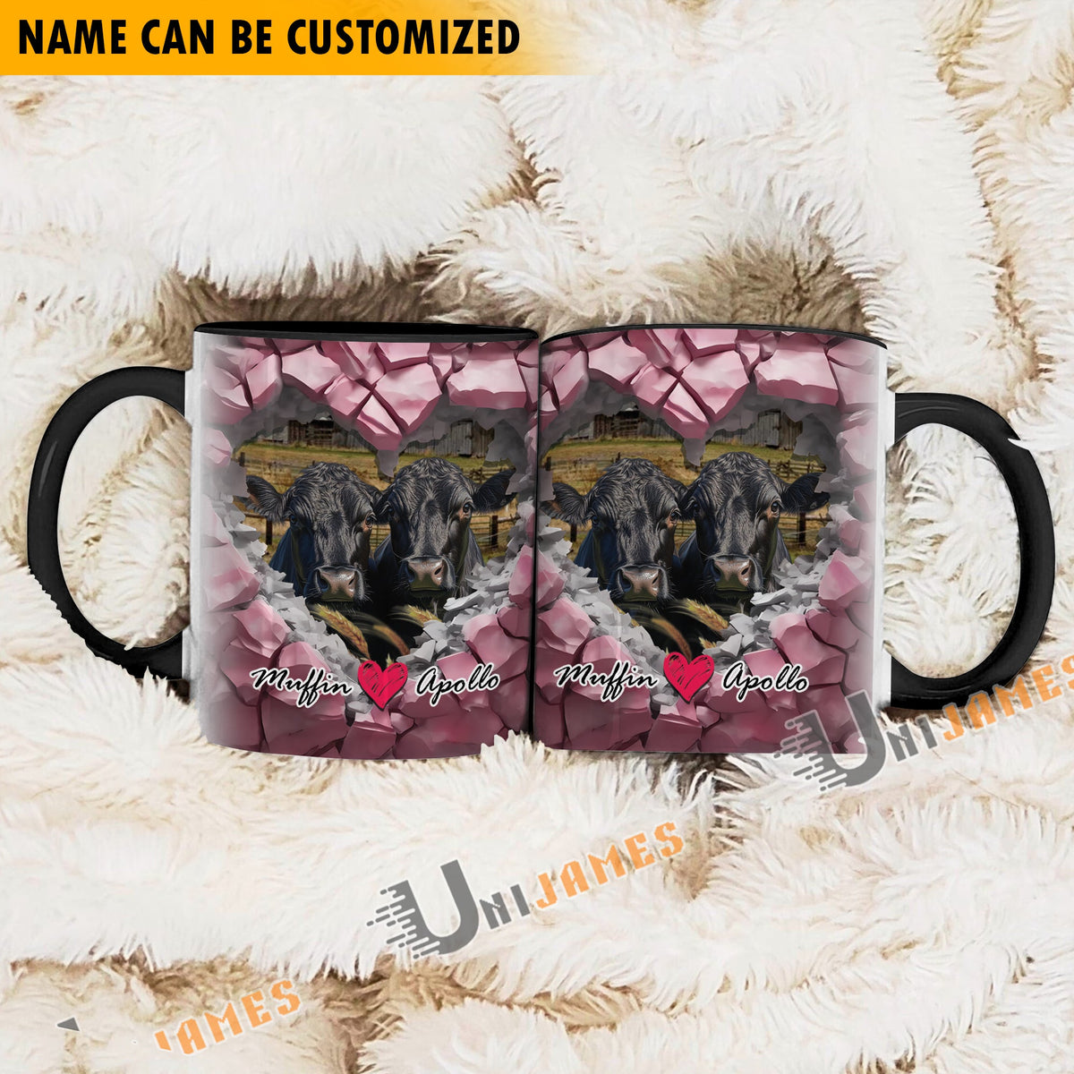 Black Angus Couple Personalized Name Two Tone Mug