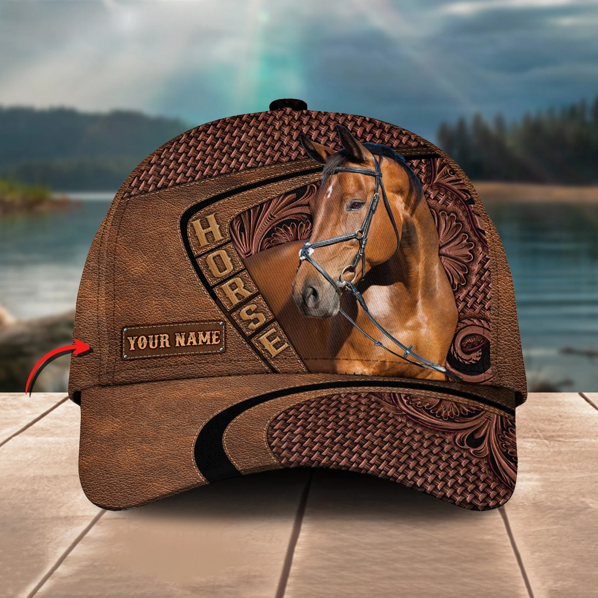 Warmblood Horse Carving Leather Pattern Personalized Name Cap
