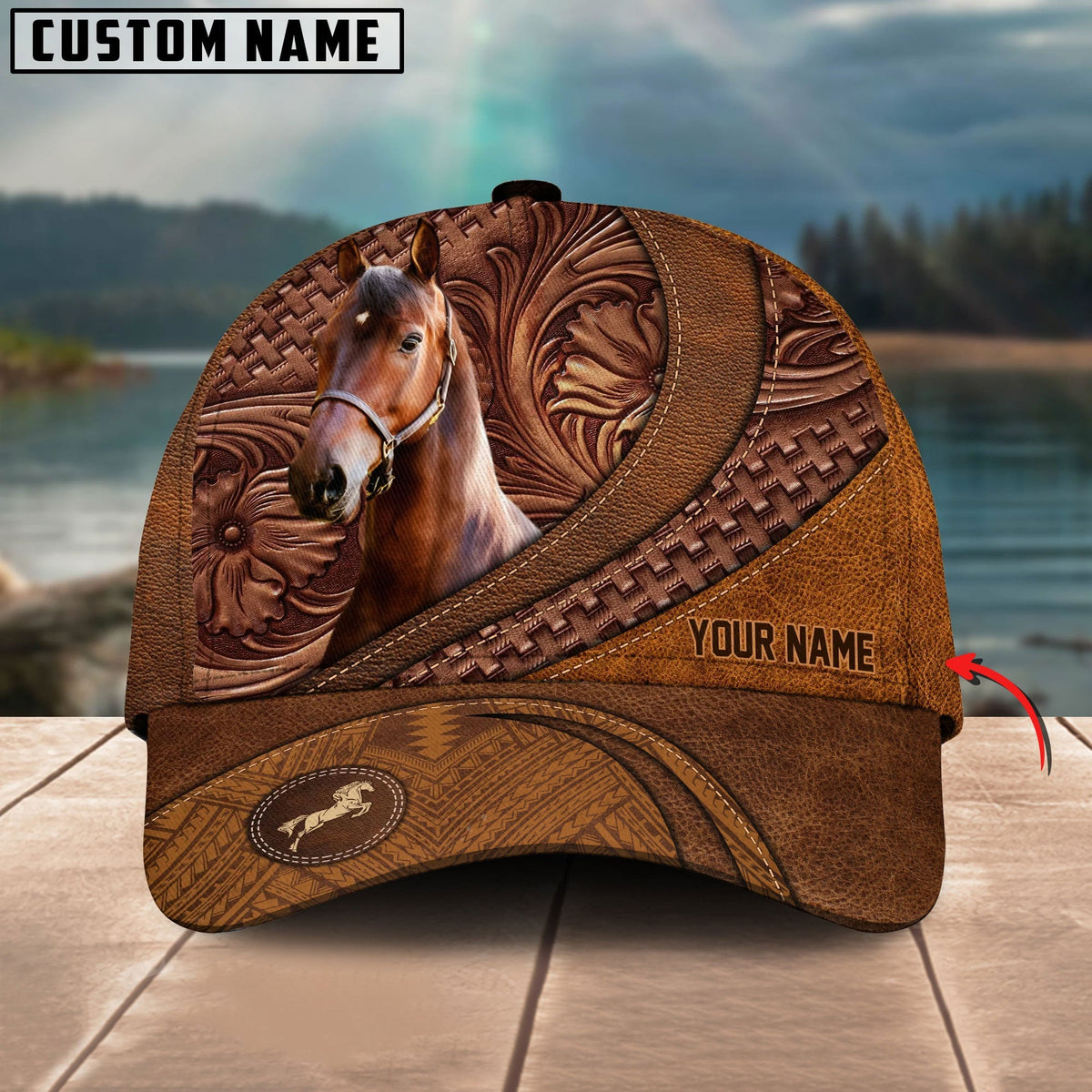 Morgan Horse Carving Leather Pattern Custom Name Cap