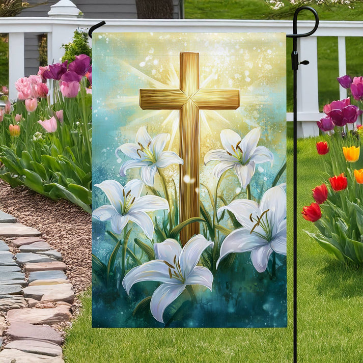 Garden Flag 12" x 18" - Easter Cross & Lily Garden Flag