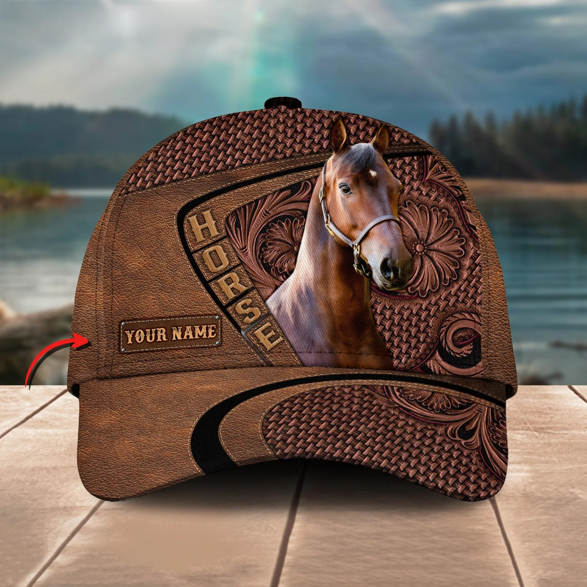 Morga Horse Carving Leather Pattern Personalized Name Cap