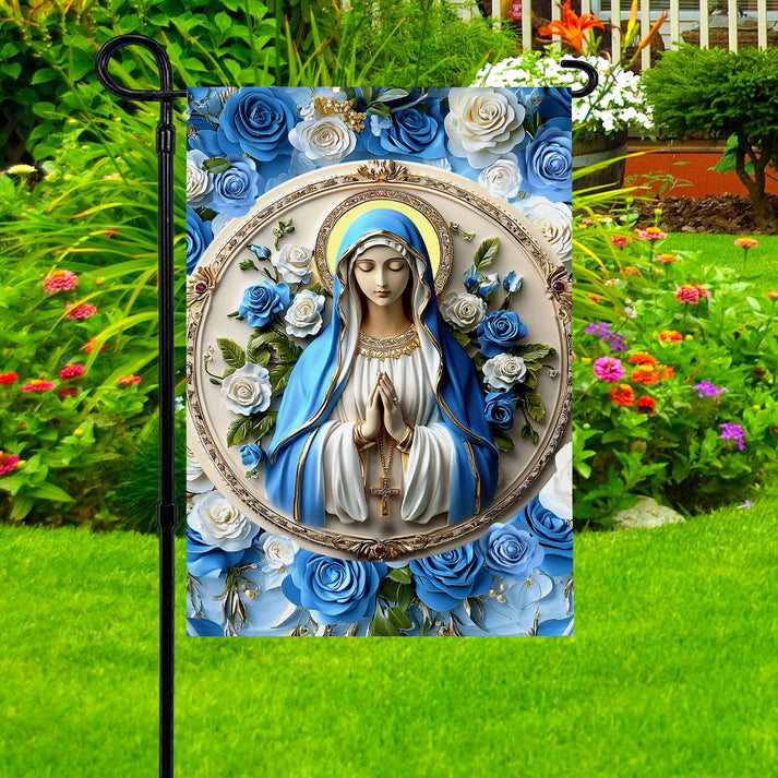 Garden Flag 12" x 18" - Peaceful Virgin Mary Roses