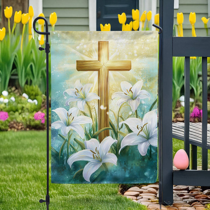 Garden Flag 12" x 18" - Easter Cross & Lily Garden Flag