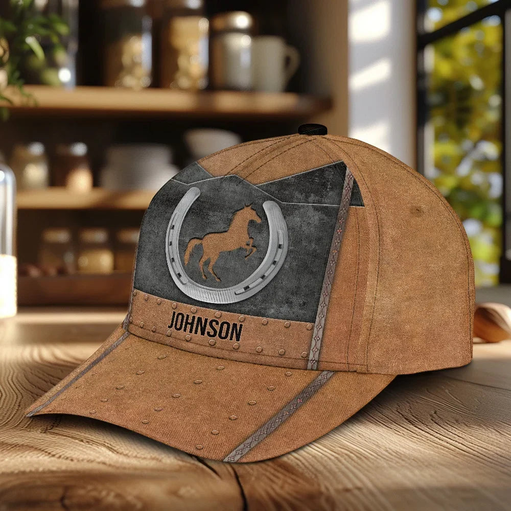 Personalized Name Rustic Horse Leather Pattern Cap