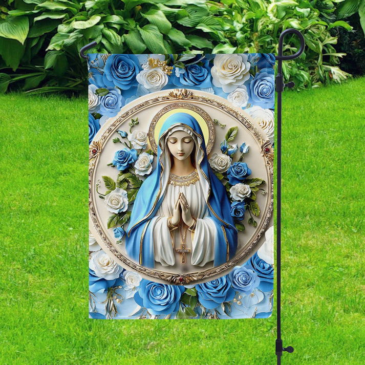 Garden Flag 12" x 18" - Peaceful Virgin Mary Roses