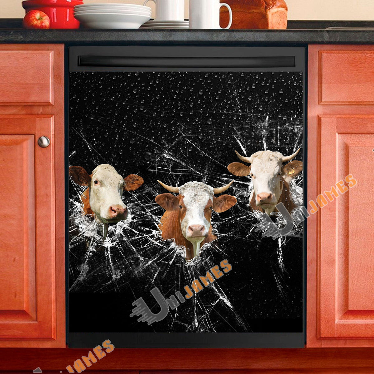 Simmental Broken Glasses Dishwasher Door Cover
