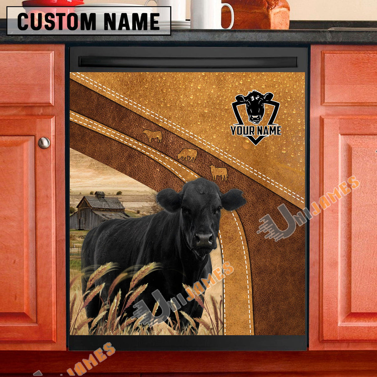 Black Angus Brown Custom Name Dishwasher Door Cover