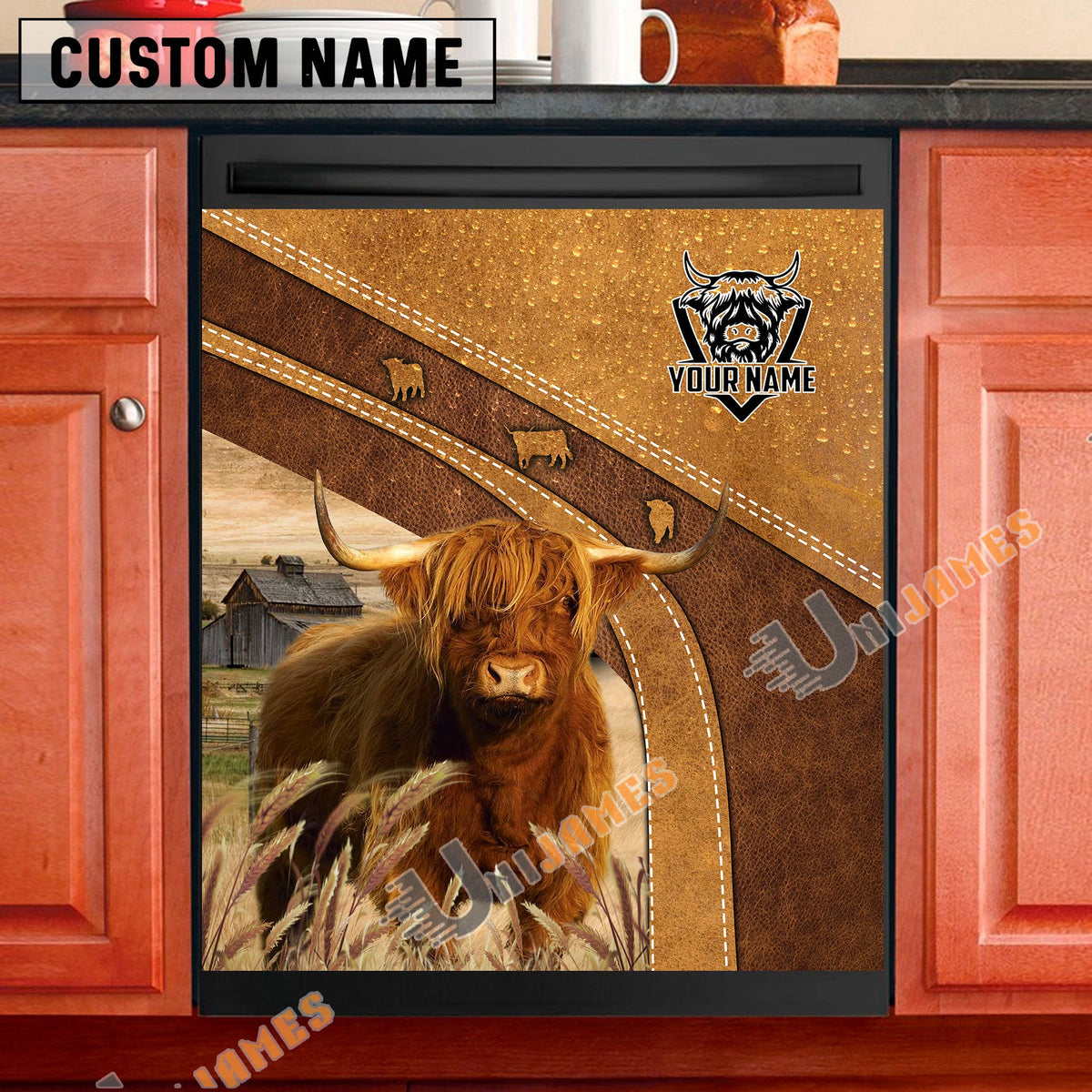 Highland Brown Custom Name Dishwasher Door Cover