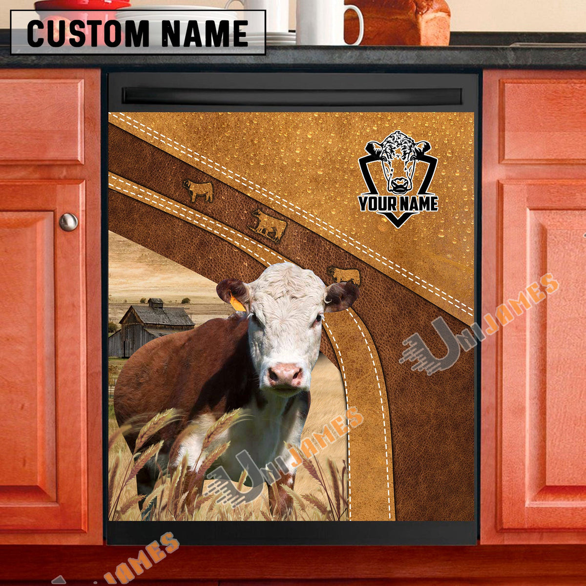 Hereford Brown Custom Name Dishwasher Door Cover