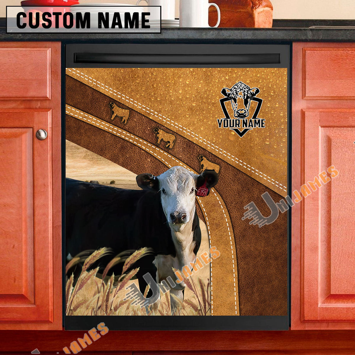 Black Baldy Brown Custom Name Dishwasher Door Cover