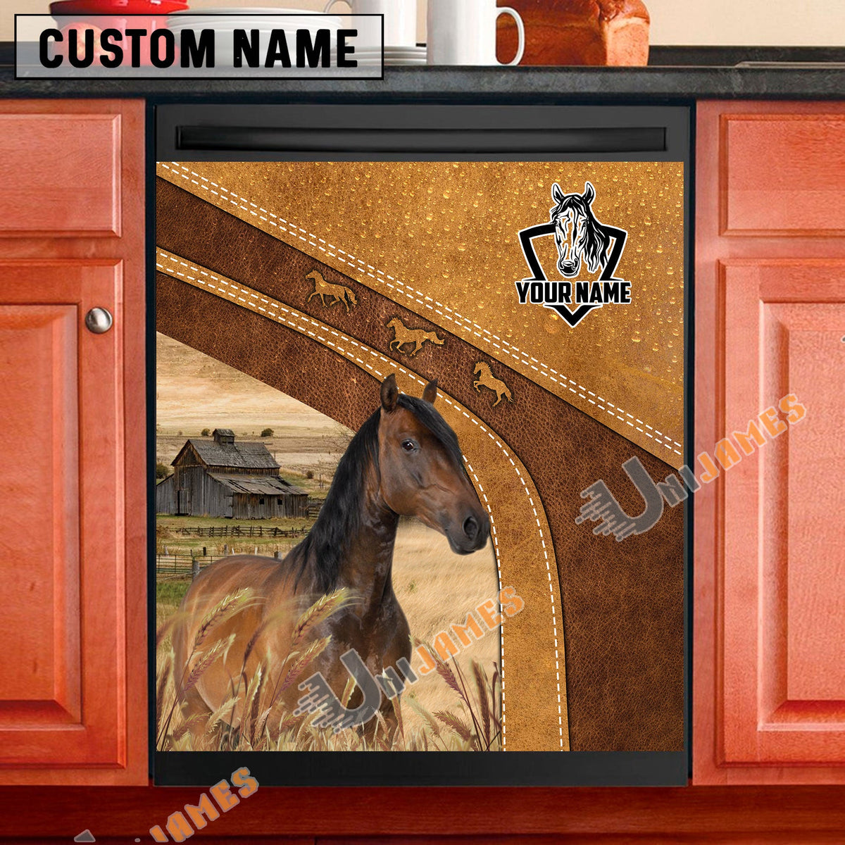 Horse Brown Custom Name Dishwasher Door Cover