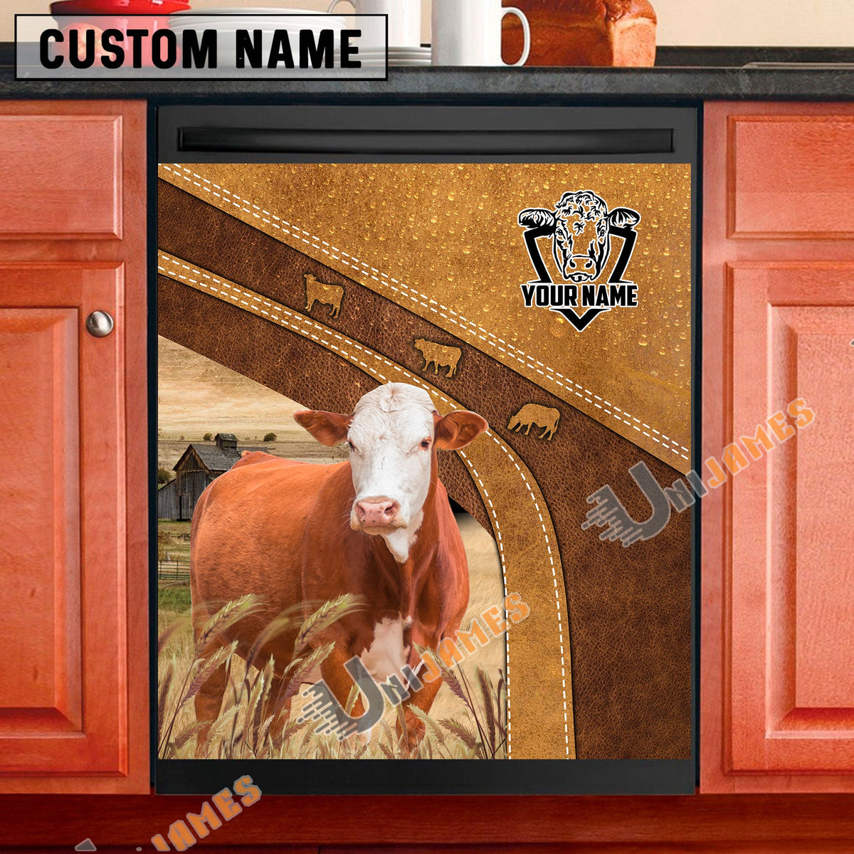 Simmental Brown Custom Name Dishwasher Door Cover