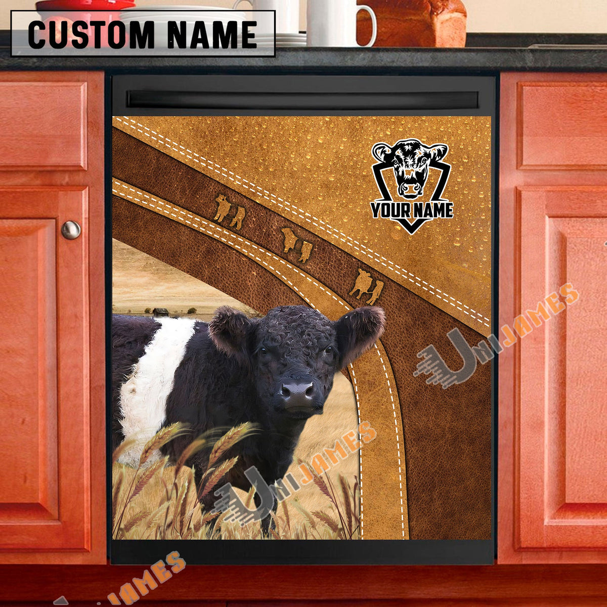 Belted Galloway Brown Custom Name Dishwasher Door Cover