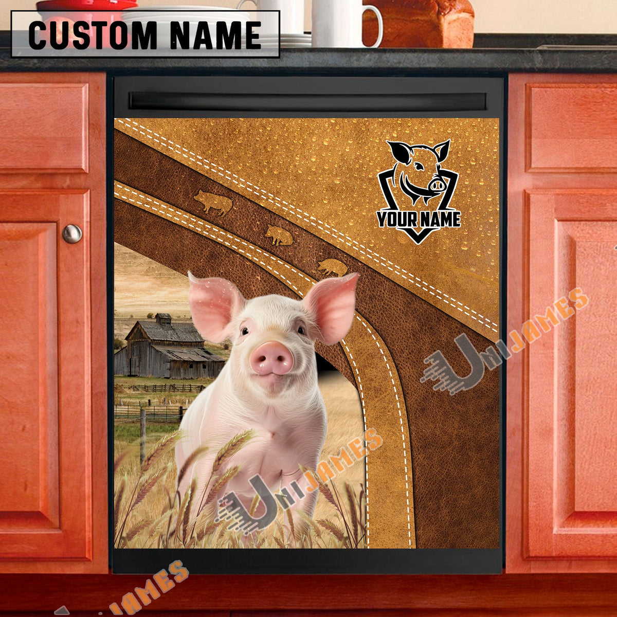 Pig Brown Custom Name Dishwasher Door Cover