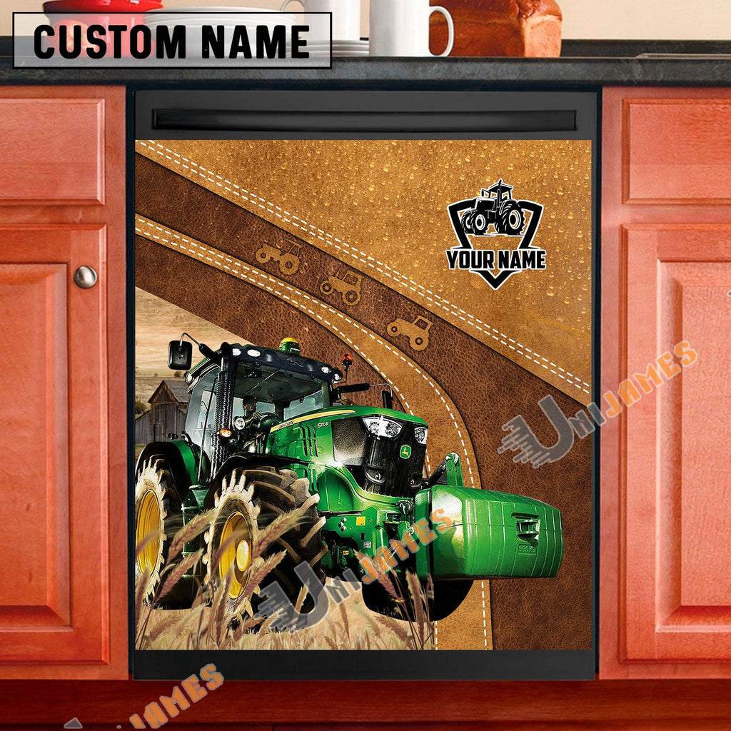 Red Tractor Brown Custom Name Dishwasher Door Cover