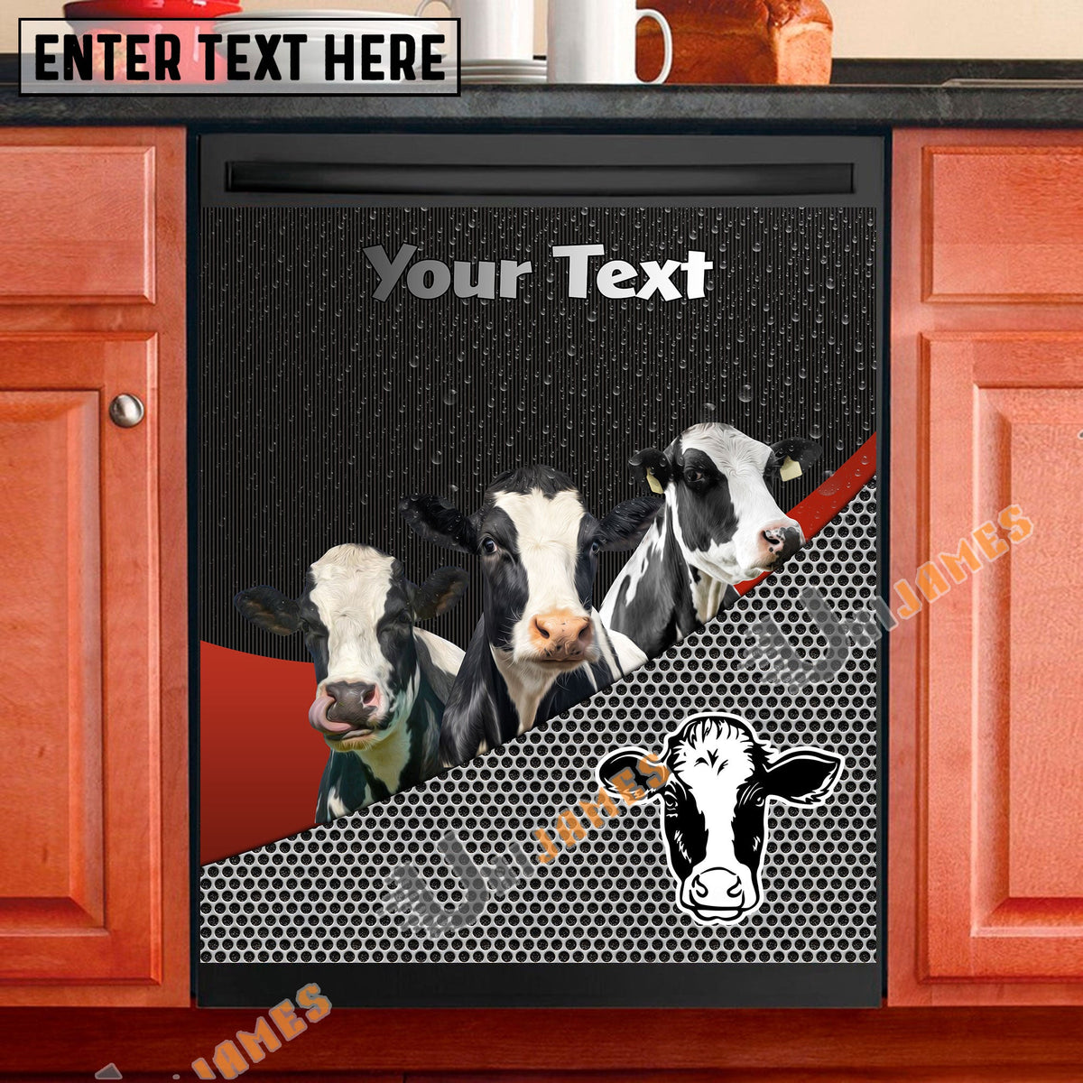 Holstein Cattle Metal Pattern Custom Name Dishwasher Door Cover