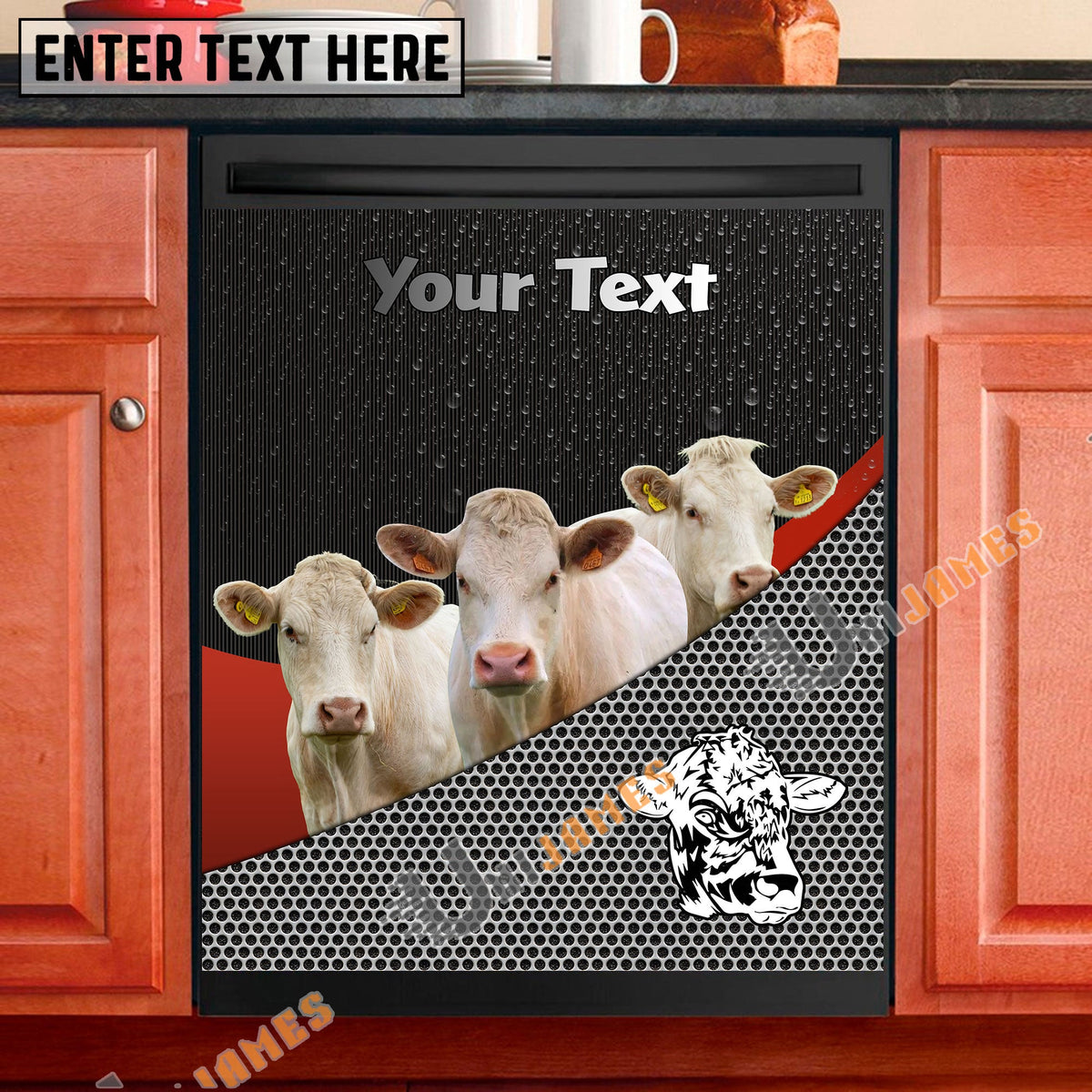 Charolais Cattle Metal Pattern Custom Name Dishwasher Door Cover