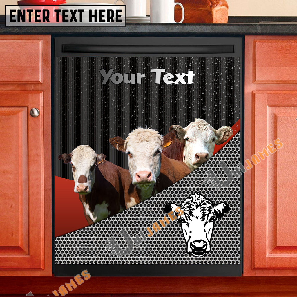 Hereford Cattle Metal Pattern Custom Name Dishwasher Door Cover