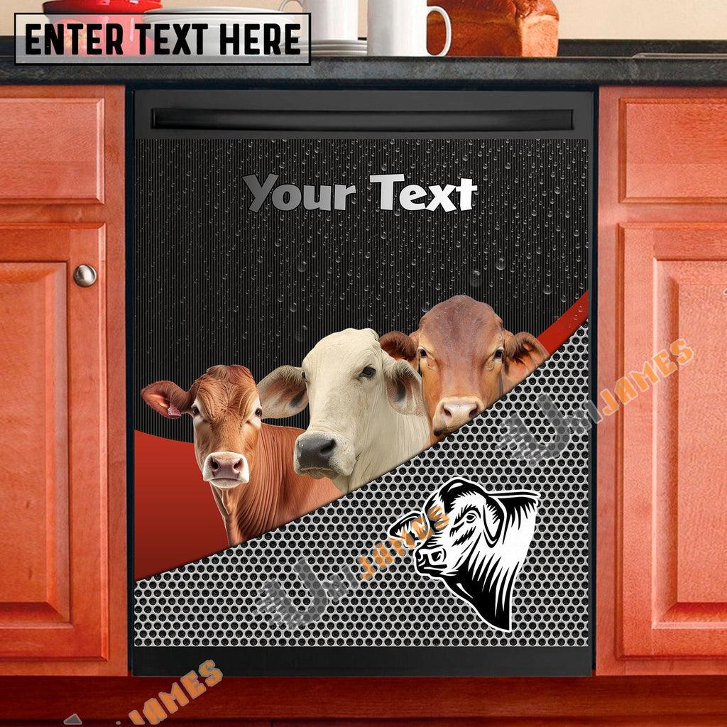 Brahman Cattle Metal Pattern Custom Name Dishwasher Door Cover
