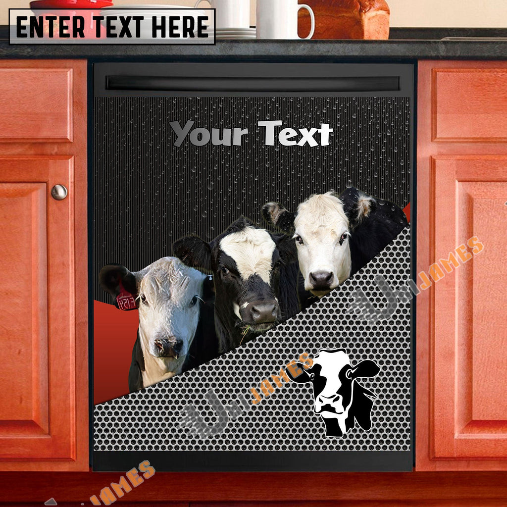 Black Baldy Cattle Metal Pattern Custom Name Dishwasher Door Cover