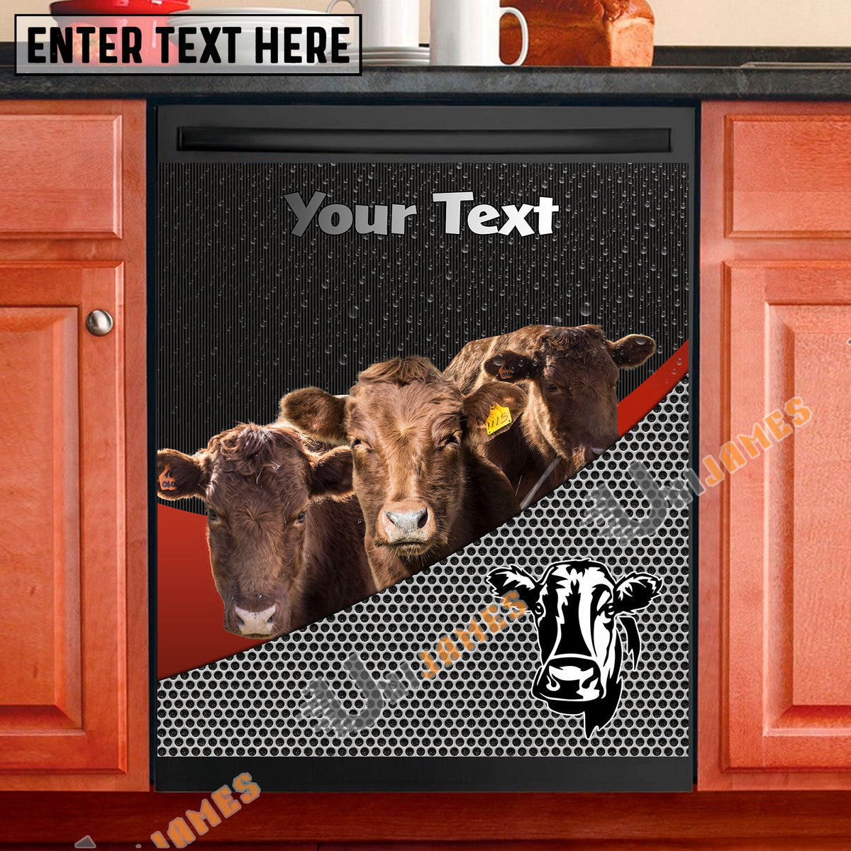 Dexter Cattle Metal Pattern Custom Name Dishwasher Door Cover