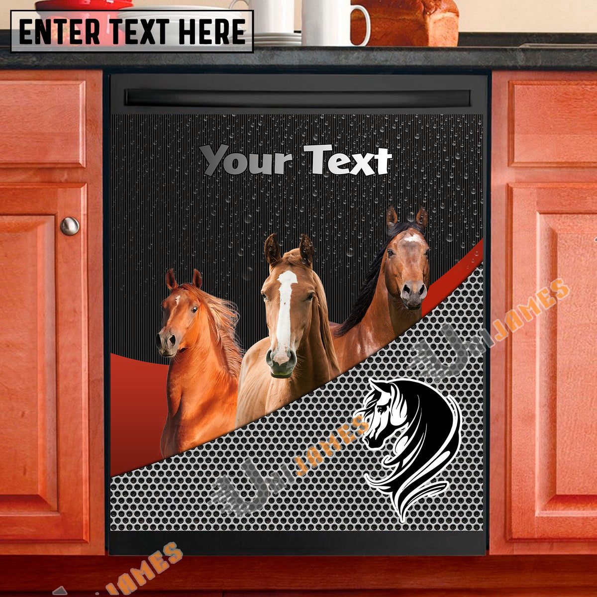 Horse Cattle Metal Pattern Custom Name Dishwasher Door Cover