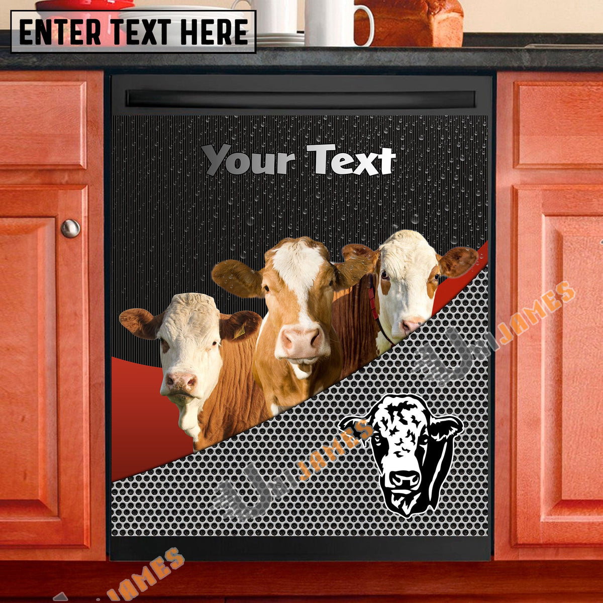 Simmental Cattle Metal Pattern Custom Name Dishwasher Door Cover