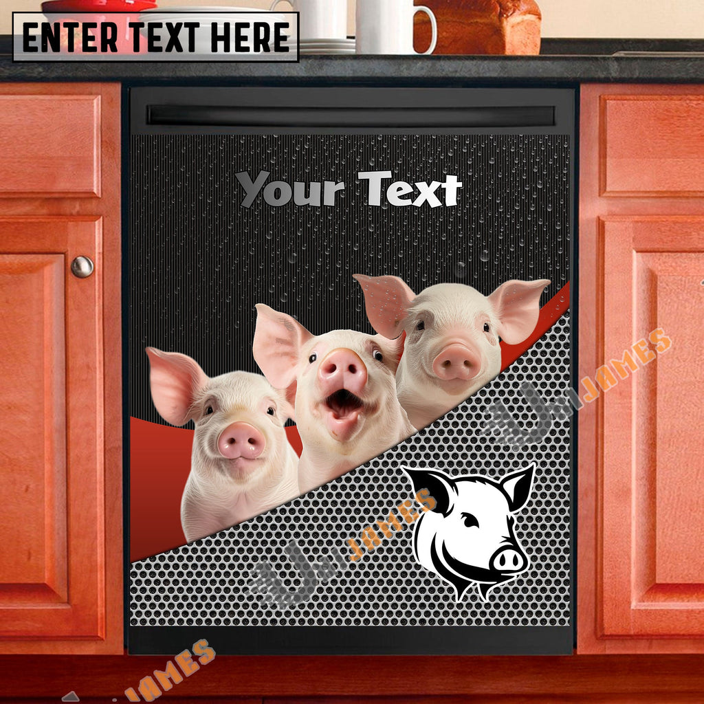 Pig Cattle Metal Pattern Custom Name Dishwasher Door Cover