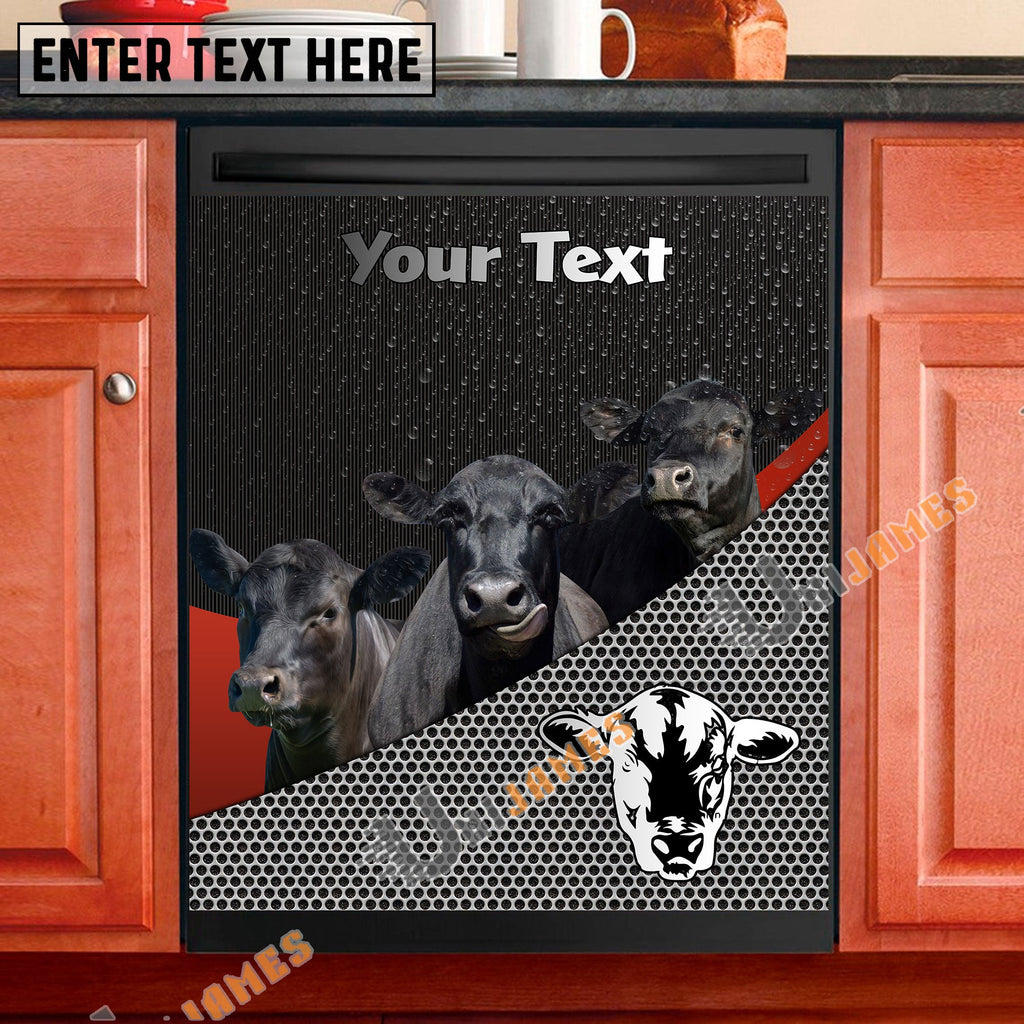Black Angus Cattle Metal Pattern Custom Name Dishwasher Door Cover