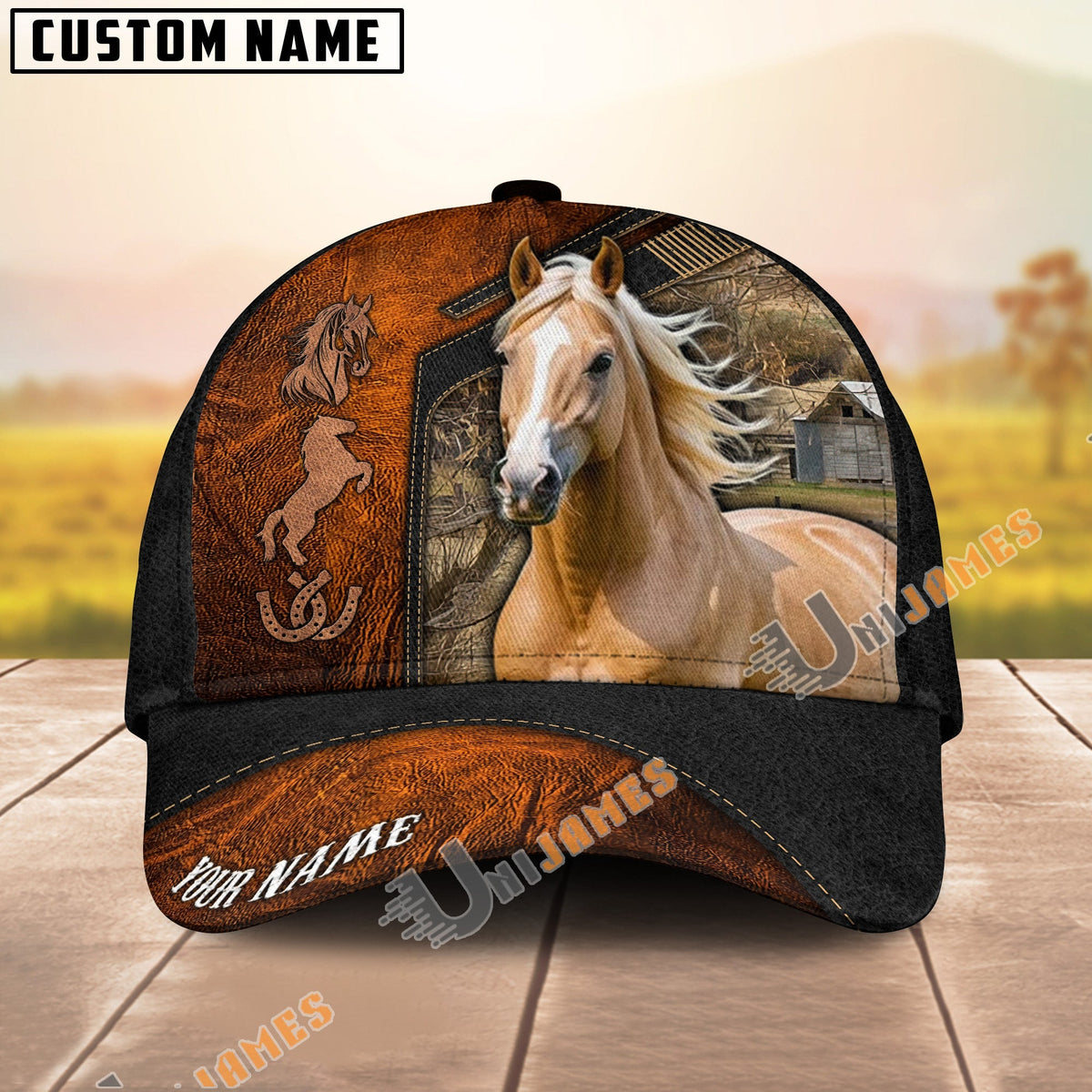 Palomino Dark Brown Leather Pattern Personalized Name Cap