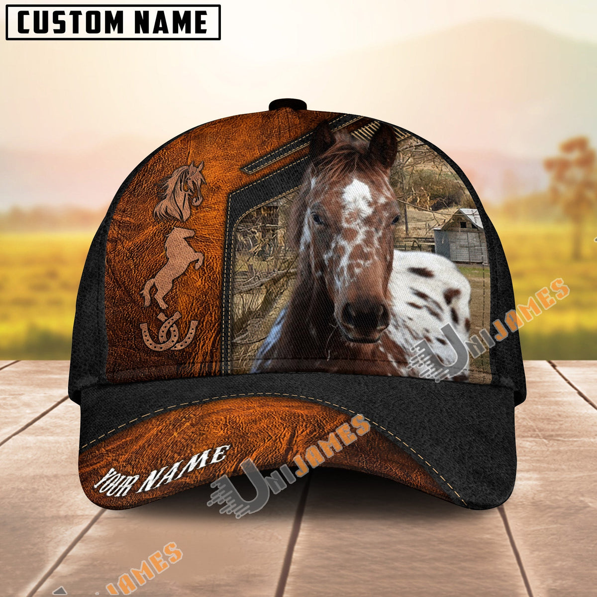 Appaloosa Dark Brown Leather Pattern Personalized Name Cap