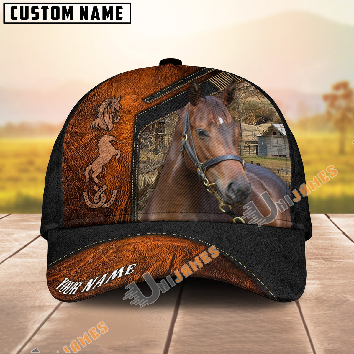 Morgan Dark Brown Leather Pattern Personalized Name Cap