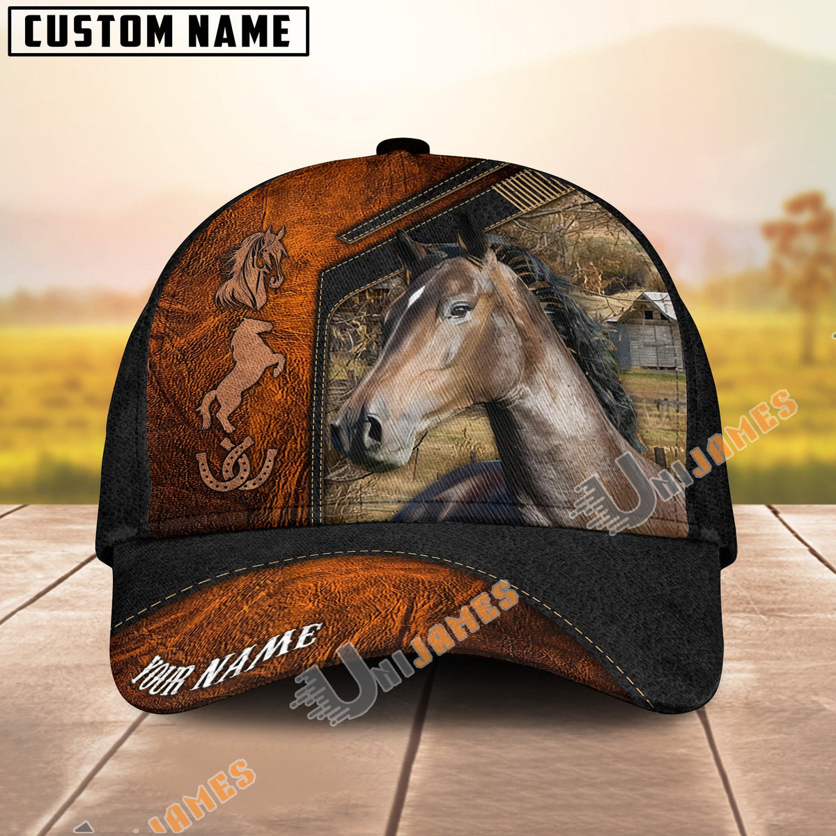Hackney Dark Brown Leather Pattern Personalized Name Cap